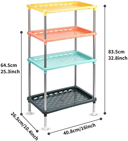 Ruishetop 4-ниво со повеќе разнобојни пластични решетки за складирање лесно заштеда на простор за кујна, алишта, бања