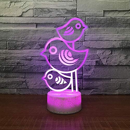 Jinnwell 3D Bird Night Light Light LAMP илузија 7 Промена на допир на допир на допир, табела за декорација на ламби LED Божиќен подарок