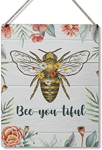 Мотивациони знаци на подароци Пчела и вие и пријатно дрвено виси знак рустикален wallиден wallид дома декорација 10 x 8 инчи