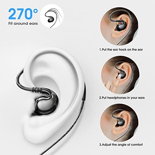 Jaamira Sports Wired Earbuds во ушите слушалки со микрофон и контрола на јачината на звукот -бас и бучава изолација над слушалките за уво со 3,5