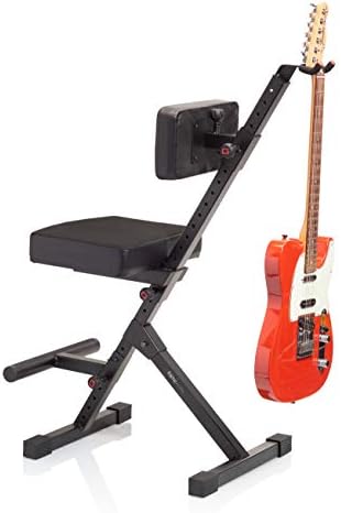 Gator Frameworks Deluxe седиште за изведба на гитара со систем за прилагодување на висина од 3 точки и закачалка за задна гитара