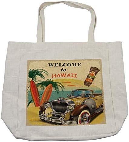 Амбесон, ретро торба за купување, добредојде на печатење во поп-уметност во Хаваи со стари автомобили Племенски сурфари, еколошка торба за еднократна