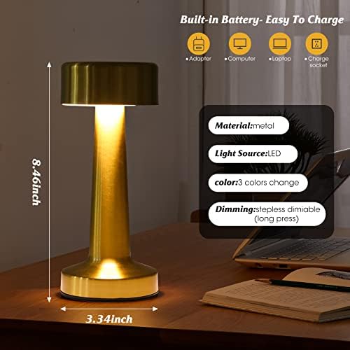 Supbri Lide Side Table Larm со 3 режими на бои - Метална ламба за допир за спална соба, затемнување за слабиот LED ламба за маса,