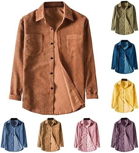 Cortебна кошула со corduroy за мажи мода со цврста боја џеб јакна за џебна машка машка лабава лабава мулти-џебна надворешна облека
