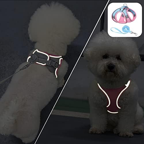 Giligege Soft Mesh Dog Harness и Leash Set за одење летен чекор во елек -ремен рефлексивни ленти прилагодливи без влечење на миленичиња