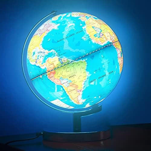 Осветлен Светски Глобус За Деца Со Штанд 9-инчен Препишлив Шарен Лесно Читлив Висок Јасен Глобус, Осветлува Едукативна Интерактивна ИГРАЧКА ЗА