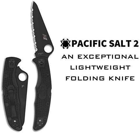 Spyderco Pacific Salt 2 лесен нож со 3,78 црно челично сечило H -1 и црна рачка без лизгање FRN - SpyderEdge - C91SBBK2