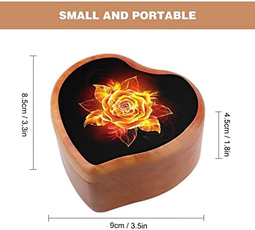 Nudquio цветаат оган роза во форма на срце, дрвена музичка кутија гроздобер часовници музички кутија роденденски подарок за Денот на вineубените