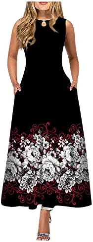 Цветен фустан за жени, женски обичен печатење голема фустан со фустани со долги ракави без ракави, без ракави, долг фустан