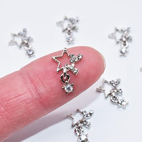 Lifeost 10pcs Star Nail Charms со сјајни Rhinestones метални накит за нокти Дангл Кристал Starвезда за ноктите уметнички скапоцени камења за декорација на ноктите