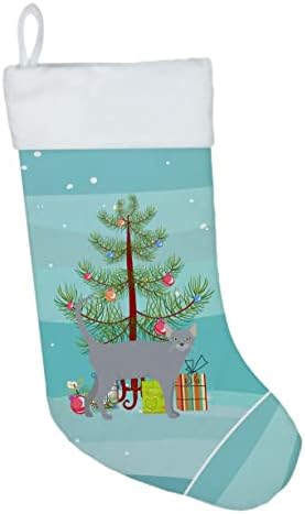 Богатства на Каролина CK4695CS Руско сина 1 Мачка Среќна Божиќна Божиќна порибување, камин што виси чорапи Божиќна сезона забава Декорации
