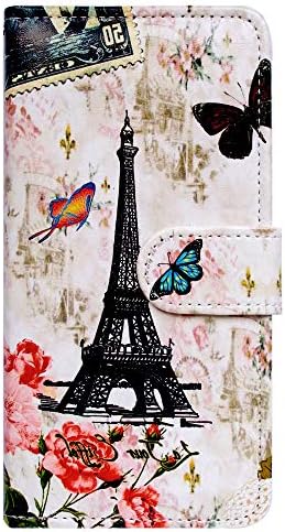 Бцов Мото Г Моќ 2021 Случај [Не Одговара На Г Моќ 2020], Париз Кула Пеперутка Кожа Флип Телефон Случај Паричник Покритие Со Картичка