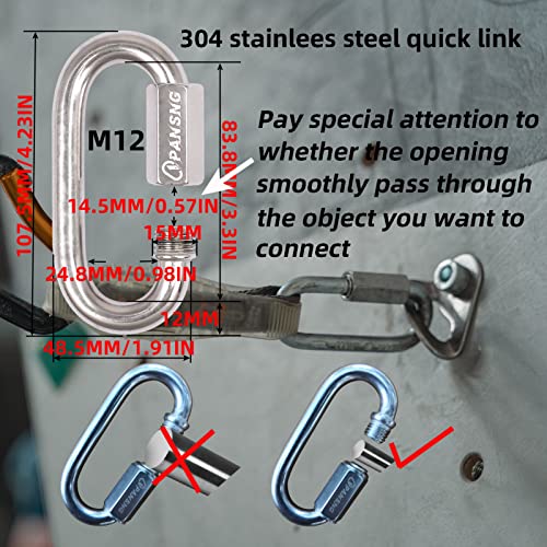 Pansng 2pack 1/2 овална безбедност за заклучување карабини тешка должност 30KN 304 не'рѓосувачки челик Брз врски синџир конектори Голем