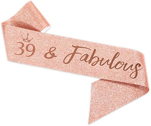BRT Bearingshui 39 -ти роденден Саш и Тијара за жена, розово злато роденден Саш круна 39 и чудесна Саш и Тијара за жена, 39 -ти роденденски