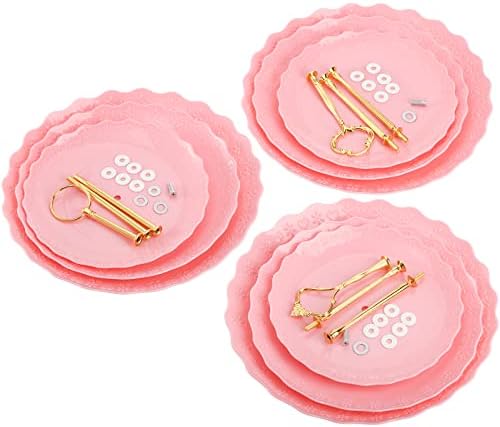 Tosnail 3 пакувања 3 нивоа розова пластична кекс -штанд за десерт штанд за сервисирање со 3 стилови злато шипка, забави што служат фиоки за овошни