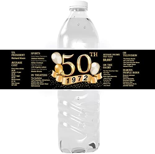50-Ти Роденден 1972 Потпишете Етикети За Шишиња Со Вода - 50-Ти Роденденски Декор Подароци За Жени или Мажи - 50 Години Украси За Годишнината