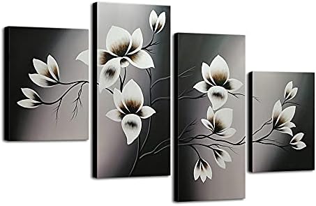 ВИЕКО АРТ Елегантни цвеќиња цвеќиња Масл слики на платно wallидна уметност сет подготвен да виси за дневна соба спална соба дома декор 4 панели модерна рачно наслика?