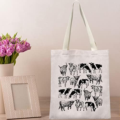 Bwwktop крава платно тота торба крава торбички за купување торбички крави намирници крави подароци за loversубители на крави сопственици