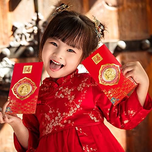 Абуфан Кинески Црвени Пликови 6 парчиња Кинески Зајачки Годишен Црвен Плик Среќни Пакети Со Пари Хонг Бао Плик 2023 Кинески Црвени Џебови За