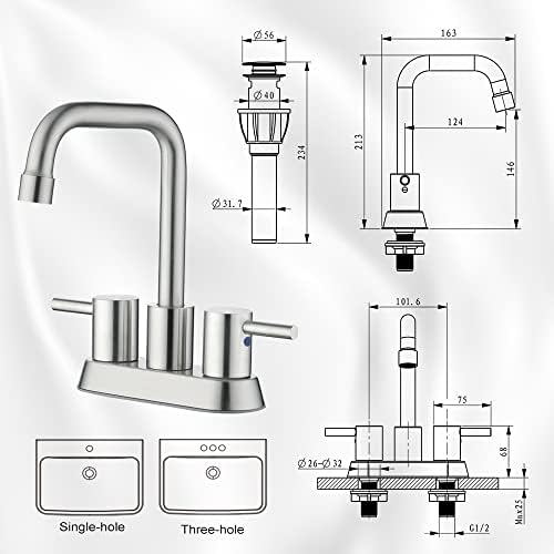 Vimco Faucet Faucet, бања со четкички со четка, 2 рачки за мијалник за мијалник со линии за одводнување и линии за снабдување, RV Lavatory