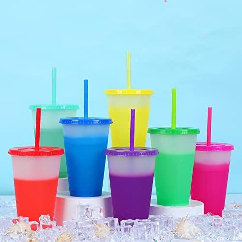 Фанкартук Чаши За Менување На Бојата Гимнастичари Со Капаци Сламки - 16оз Детски Тамблери Пластични Ладни Чаши За Повеќекратна Употреба
