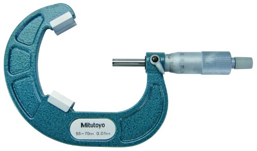 Mitutoyo 114-102 V-Anvil Micrometer за 3 флејти за сечење глава, стоп-стоп, опсег од 10-25мм, дипломирање од 0,01мм, +/- 0,004мм точност, со