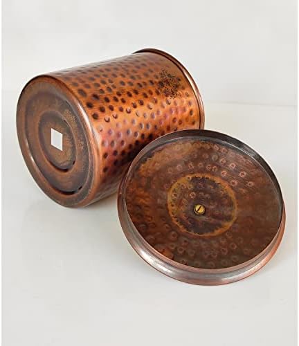 Индиска уметност вила чиста бакарна зачукувана сет од 3 кутии за складирање/контејнер со месинг копче на врвот, волумен-34 мл