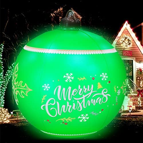 Осветлете ја ПВЦ за надувување на божиќни топки, 24 инчи голема надворешна Божиќна декорација, далечински управувач 16 бои