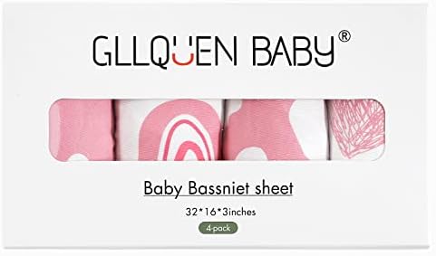 GLQUEN Бебе Bassinet Листови 4 Пакет, Дише Пријатна Опремени Душек Лист, Еластична Патување Креветчето Модерен Цветни Шема, Стандард Лулка Безбедно