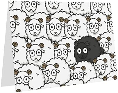 Цртан Филм Црна Бела Овца Премиум Бисерна Хартија Честитки Со Пликови, Двострани Сјајни Хартиени Картички , Прекрасни Обрасци за Празничен
