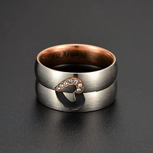 Персонализирани парови ringsвони за него и нејзините сет -сет прстени за прстени за срцеви прстени Поставете ветувања од не'рѓосувачки челик