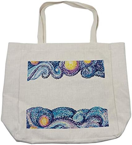 Ambesonne ryвездена ноќна торба за шопинг, дизајн на бран со точки со акварел четкички мозочни инспирации, еко-пријателска торба за еднократна