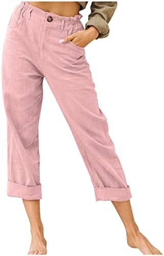 Употреба на жени обични панталони еластични панталони од половината лето лабава панталони за дишење на панталони летни панталони со џеб