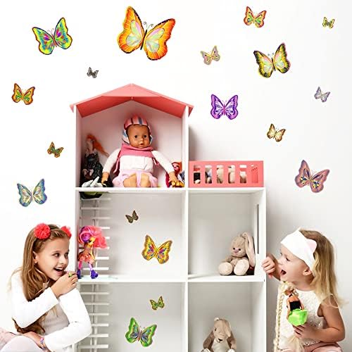 Woyinis шарена сјајна пеперутка wallидна decид отстранлив DIY 3D пеперутки wallидни налепници кораат и лепеат девојки соба расадник за игри