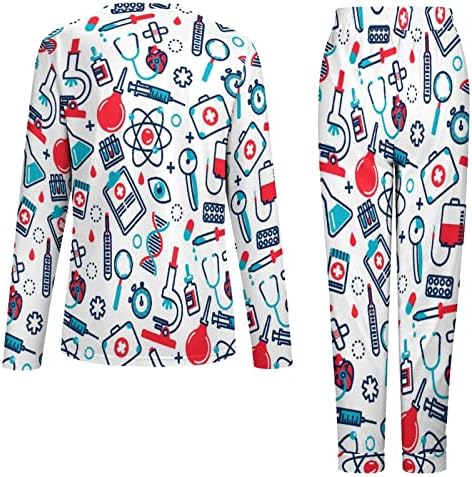 Медицинска сестра Медицинска Пижама Постави Долги Ракави Врвот Панталони Мека&засилувач;Удобно Облека За Спиење Со Симпатична