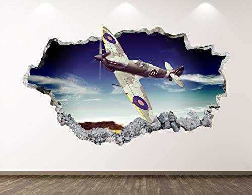 Западниот планински ураган Авион wallид Декл декор 3Д разбиен стариот авион налепница Мурал Детска соба обичај подарок BL124
