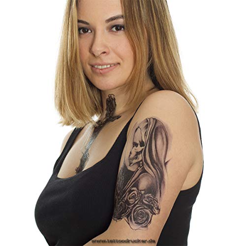 2 х Црн Скелет XL Тетоважа - Молитва Рози Крос-Тело Привремена Тетоважа-HB324