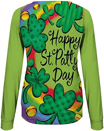 Ден на Ден на Свети Патрик за жени Среќа Шамрок Печатена кошула Детелина Графичка графичка долга ракав на Денот на Денот на Денот на Денот на