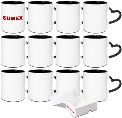 Sumex 11oz Sublimation Planks кригла, керамички чаши за кафе со срцева рачка за чај, млеко, лате, топло какао, црно внатрешно и рачка