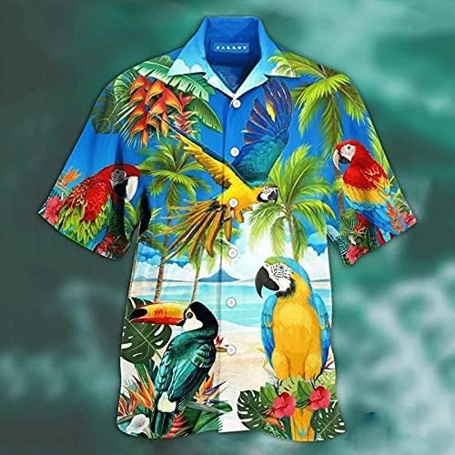 Ubst 2022 Нови кошули на Хавајски хавајски, летни кратки ракави Тропски палма за печатење алоха врвови копче надолу по кошулата на плажа