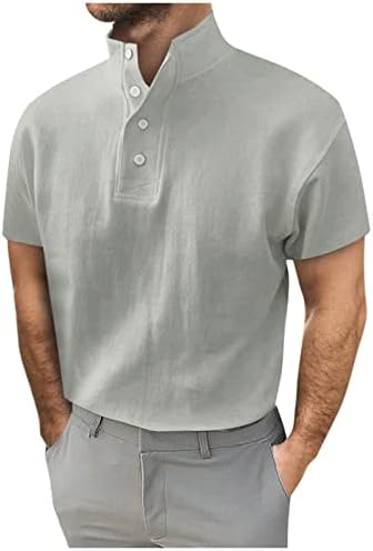 Менси кошули мажи пролет и есенско копче околу вратот Цврста боја на блуза со кратки ракави со кратка кошула за дно