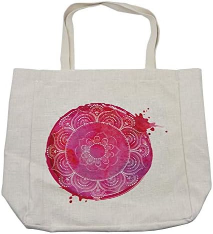 Торба за купување јога Амбесон, розова акварела рунда со мандала уметнички мотив за боја, како илустрација, еколошка торба за еднократно