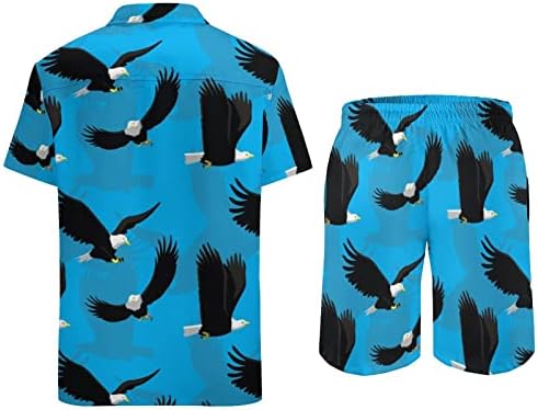 Летање ќелав орел машка 2 парчиња облека на плажа на Хавајски копче надолу со кошула со краток ракав и шорцеви костуми