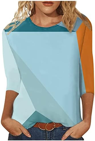Пролет и есенски тркалезен врат на вратот за жени печатени лабава маица со средна должина 3/4 ракави Блуза Обични врвови