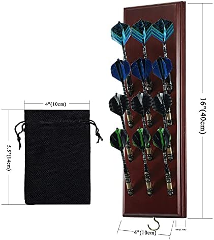 FDLS Darts Caddy Wallид монтиран држач за пикадо/штанд/со метална кука, торба за складирање на додатоци, прикажува 12 сет челични/меки