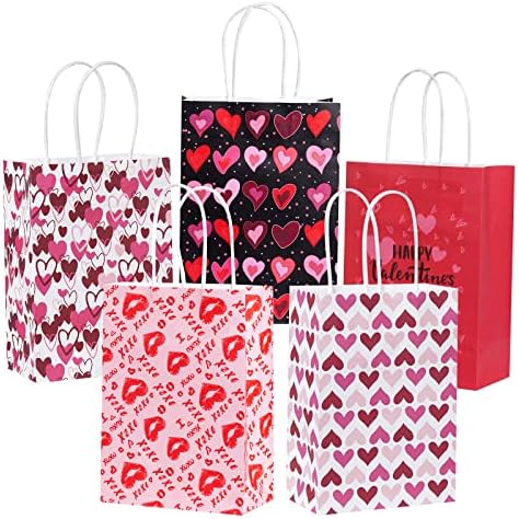 Сукрејн 16 парчиња Торби За Подароци За Вљубените Забава Го Фаворизира Денот На Вљубените Крафт Торби Хартија Црвена И Розова Боја Срца Торби