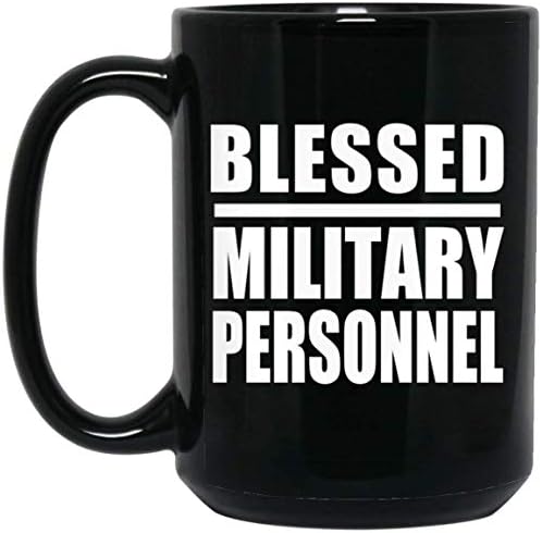 DesignSify Блажениот воен персонал, 15oz црно кафе кригла керамички чај-чаша со рачка, подароци за роденденски годишнини Божиќ Божиќни татковци