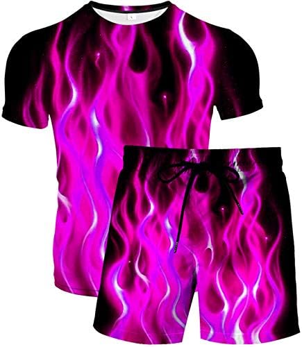 Urvip mens 2 парчиња оган печатени ромпер маици и шорцеви Поставете спортски мрежи за тренер