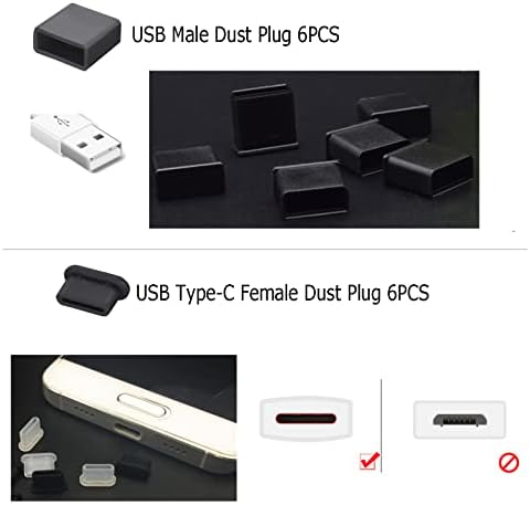 30 компјутери 6 типови USB приклучоци за покривање на прашина, USB Type-C стопер за прашина, силиконски мек микро-USB капа за заштитник на порта, заштитни приклучоци за зашти