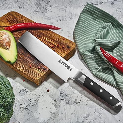 KITITOR NAKIRI NIFE - FULL TANG Pro зеленчук нож 6,5 инчи - фалсификуван германски висок јаглероден челик - ергономска кутија за подароци
